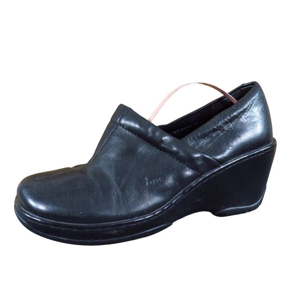 B.O.C. Wedge‎ Women Clog Size 8.5 Professional Work Casual Black Leather Shoes
